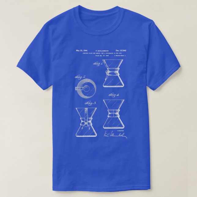Camiseta Coffee Chemex arte de patente química de café Pate (Diseño del anverso)