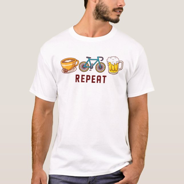 Camiseta Coffee Ciclismo Cerveza Repetición Hombres Mujeres (Anverso)