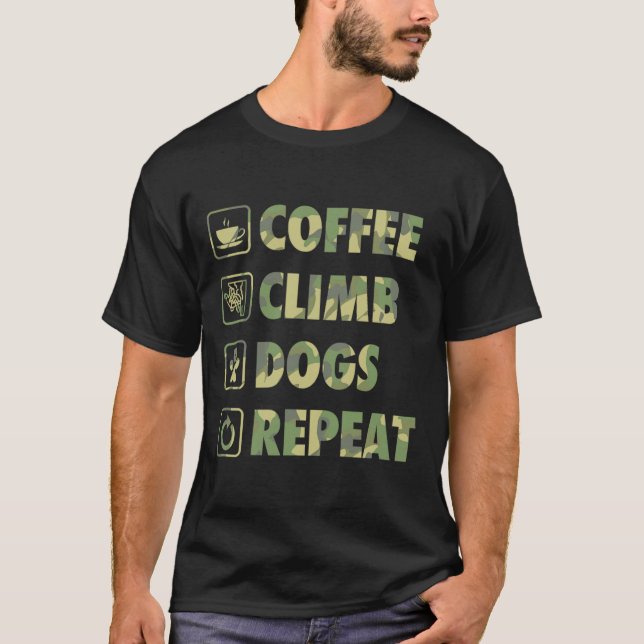 Camiseta Coffee Climb Dogs Repeat Life Simple Basic Icons  (Anverso)