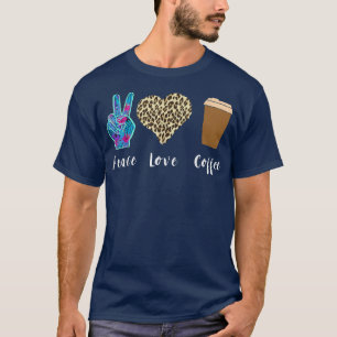 Camiseta Coffee Cup Love Peace Leopard Heart Iced Coffee Lo