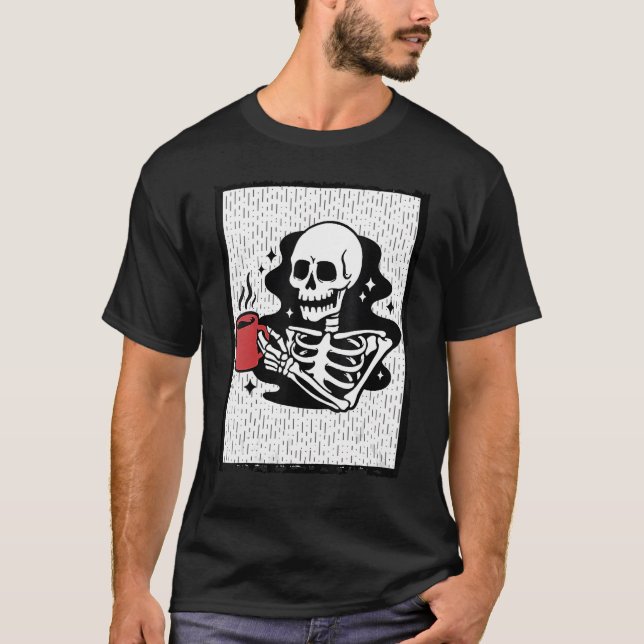 Camiseta Coffee de Halloween Drinking Skeleton Skull Costum (Anverso)