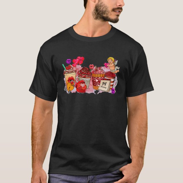 Camiseta Coffee Drink Valentine Hearts Valentines Day Drink (Anverso)