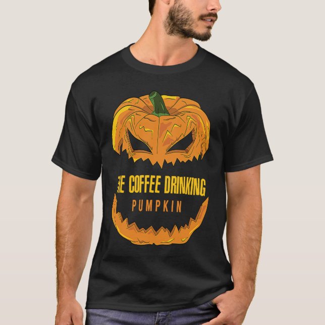 Camiseta Coffee Drinking Pumpkin Matching Family Group Hall (Anverso)