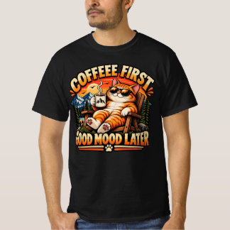Camiseta Coffee First Good Mood Later Funny Cat T-Shirt