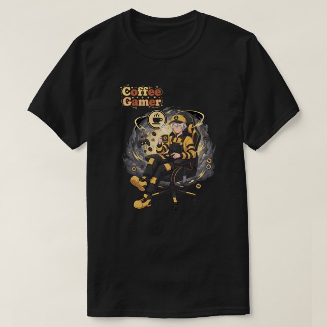 Camiseta Coffee Gamer Anime Boy Yellow Aesthetic Art (Diseño del anverso)