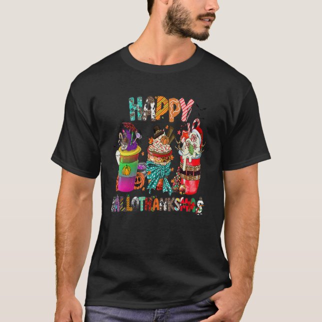 Camiseta Coffee Halloween Thanksgiving Christmas Happy Hall (Anverso)