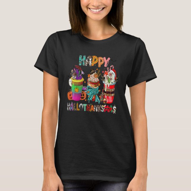 Camiseta Coffee Halloween Thanksgiving Christmas Happy Hall (Anverso)