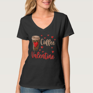 Camiseta Coffee Is My Valentine Coffee Lovers Leopard Heart