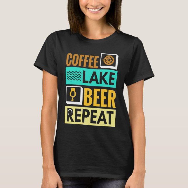 Camiseta Coffee Lake Beer Repeat! Funny camping (Anverso)