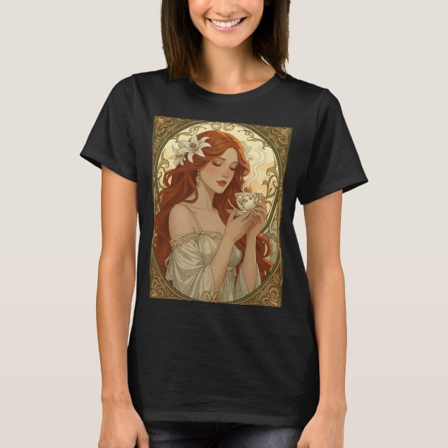 Camiseta Coffee Lover And Lily Flowers Art Nouveau (Anverso)