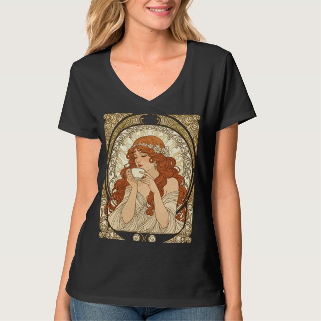 Camiseta Coffee Lover in the Style of Mucha Art Nouveau (Anverso)
