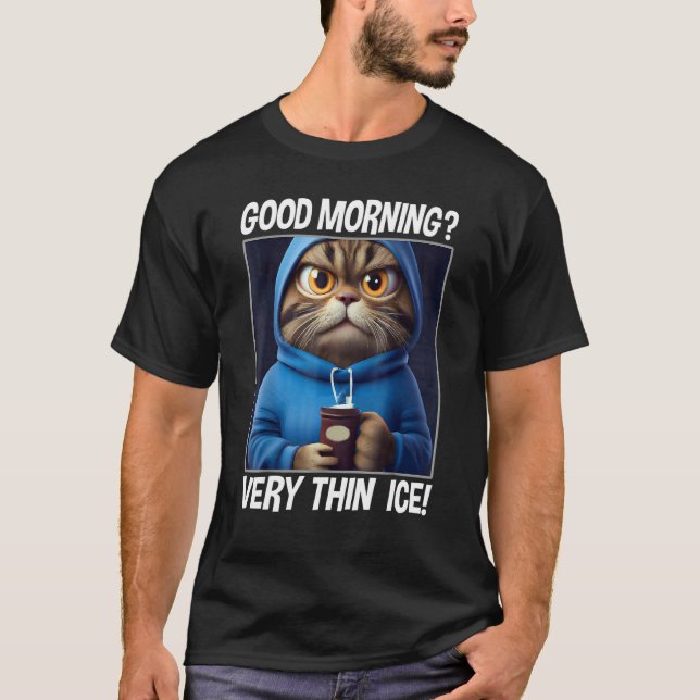 Camiseta Coffee Morning Grumpy Employee Saying  Cat (Anverso)