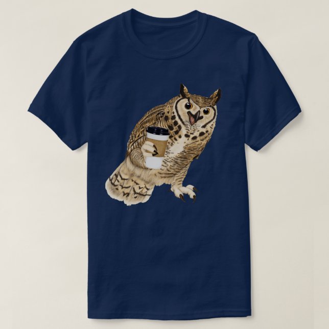 Camiseta Coffee Owl Happy Night Owl With A Cup Of Caffeine (Diseño del anverso)