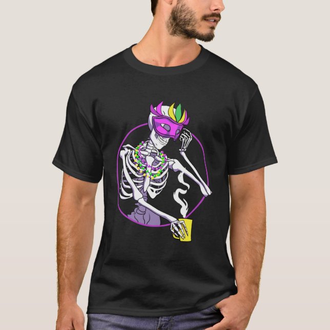 Camiseta Coffee  Skeleton Mardi Gras Celebration (Anverso)