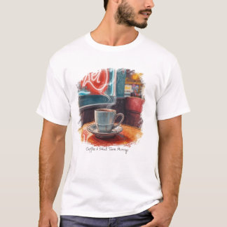 Camiseta Coffee & Small Town Mornings –Vintage Café T-Shirt