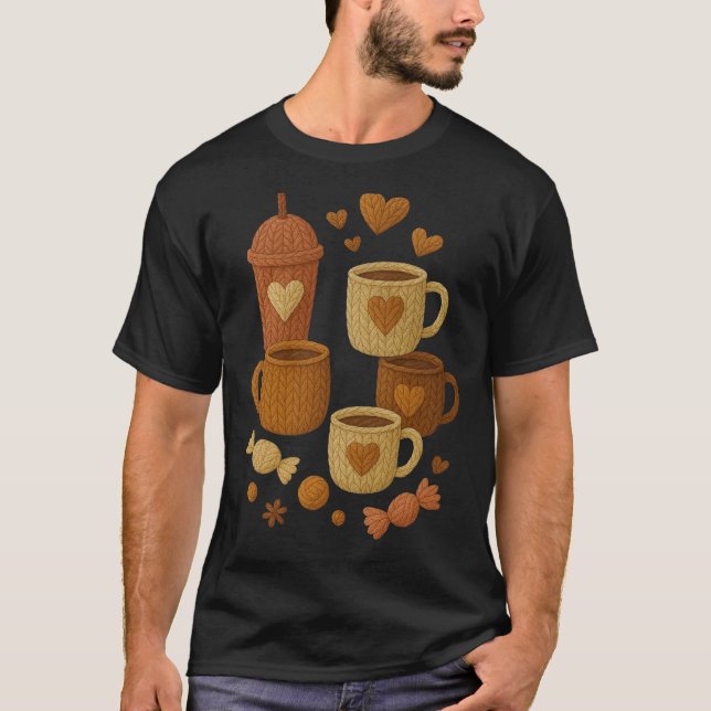 Camiseta Coffee Valentine Day Love Knitted Hearts Hugs (Anverso)