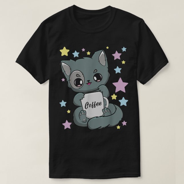 Camiseta Coffee Yami Kawaii Chibi Anime Cat Moka Fairy Kei (Diseño del anverso)