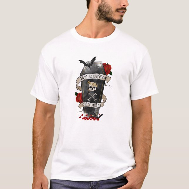 Camiseta Coffin gótico y cráneo con rosa rojo (Anverso)