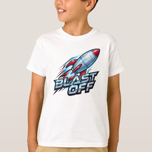 Camiseta Cohete Espacial de Cromo Despegando (Anverso)