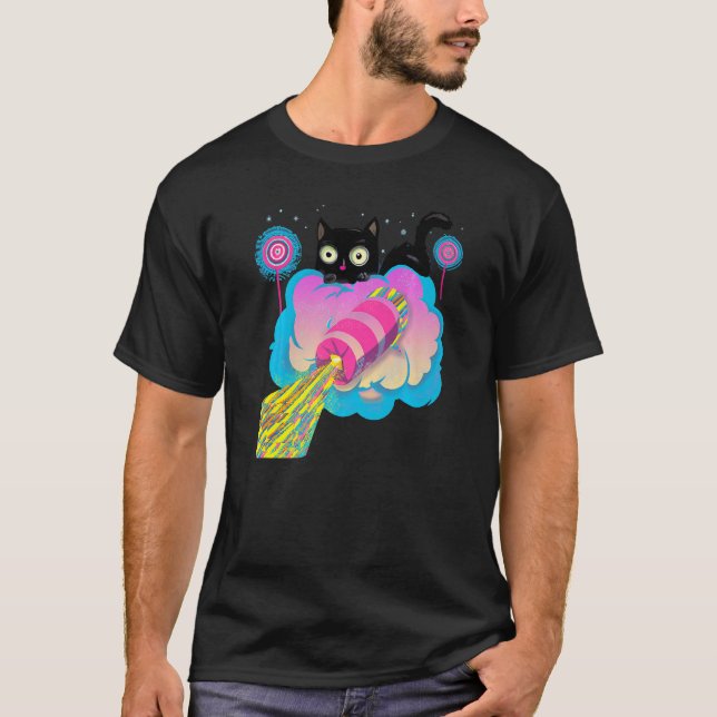Camiseta Cohete espacial de gato negro (Anverso)