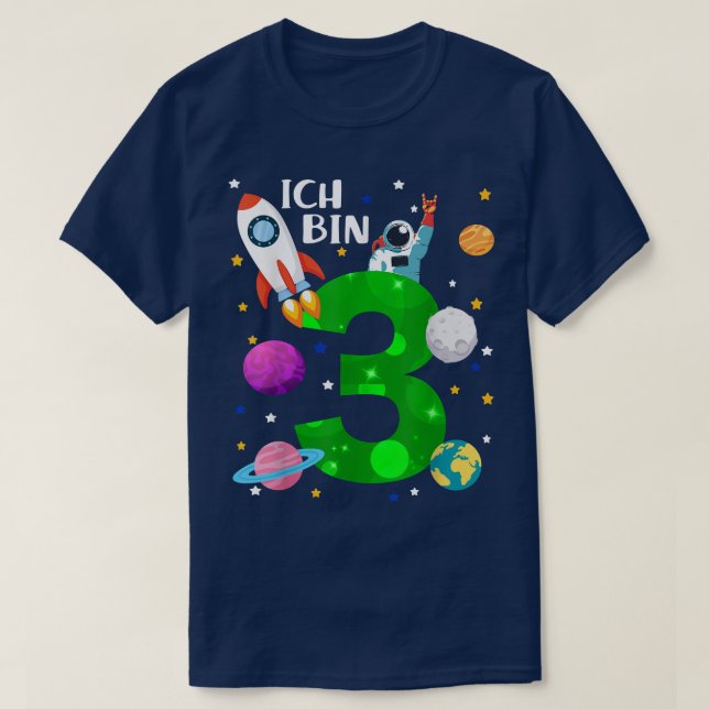 Camiseta Cohetes de cumpleaños de 3 años, planetas, estrell (Diseño del anverso)