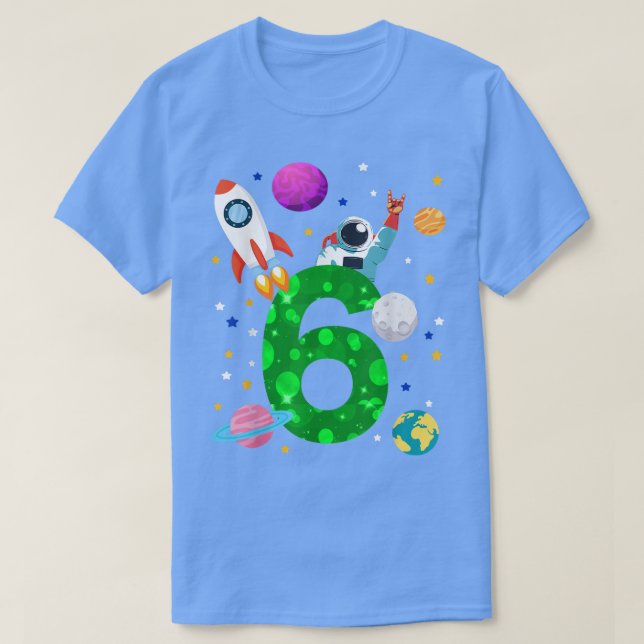 Camiseta Cohetes de cumpleaños de 6 años, planetas, estrell (Diseño del anverso)