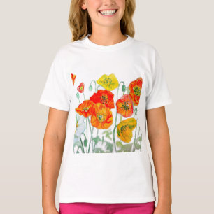 Camiseta Cojín Acuarela de Amapola Naranja Rojo Amarillo Bl
