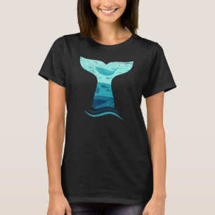 Camiseta Cola de ballena en diseño de océano de ballenas as