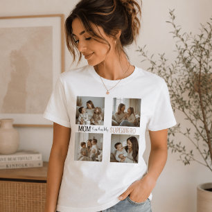 Camiseta Colage de Fotos de Superheroína Mamá Personalizado