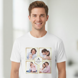 Camiseta Colaje de 4 fotos familiares con lámina de oro fal