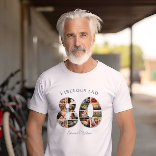 Camiseta Colaje de fotos del 80 cumpleaños elegante y atemp