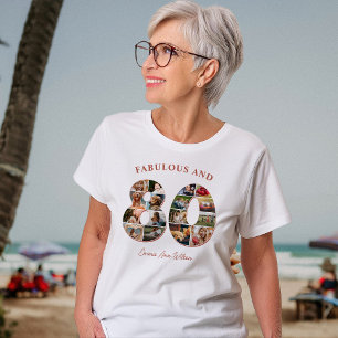 Camiseta Colaje de Fotos del 80 Cumpleaños Elegante y Atemp