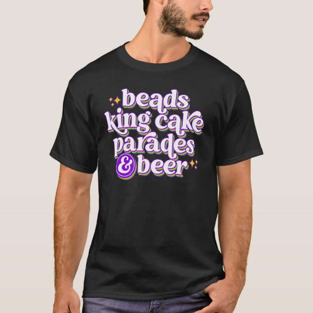 Camiseta Colas King Cake Desfiles Y Bebidas Retro Mardi Gra (Anverso)
