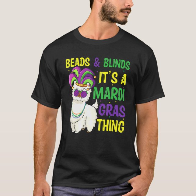Camiseta Colas Y Máscara Mardi Gras Llama Alpaca Para Hombr (Anverso)
