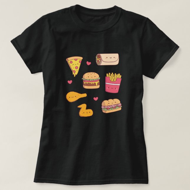 Camiseta Colección de Doodles de Comida Rápida Cuidada (Diseño del anverso)
