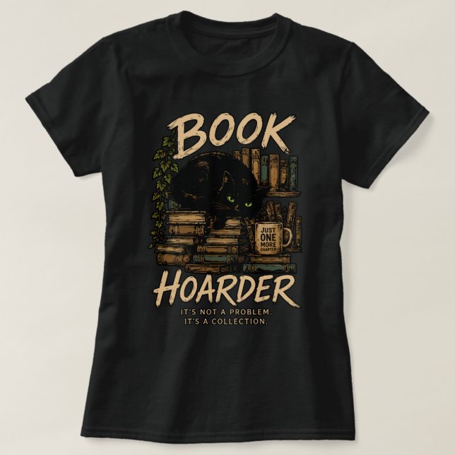 Camiseta Colección de Gatos Acaparadores de Libros (Diseño del anverso)