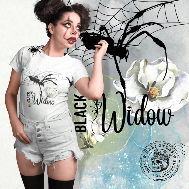 Camiseta Colección de sellos de Halloween "Black Widow" (Halloween Stamp Collection "Black Widow" T-Shirt cover from The Beekeeper Store)