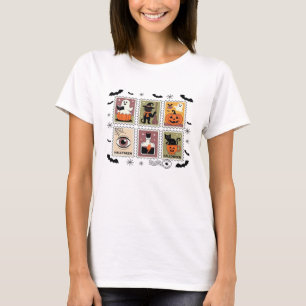 Camiseta Colección de sellos postales de gatos de Halloween