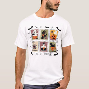 Camiseta Colección de sellos postales de gatos de Halloween