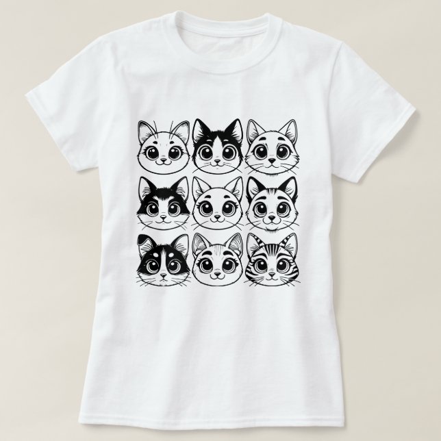 Camiseta colección de siluetas de gato (Diseño del anverso)
