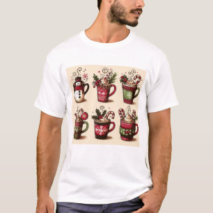 Camiseta Colección de tazas de café festivas, decoración de