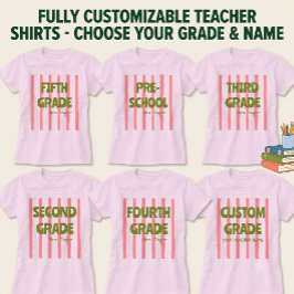 Camiseta Colegio Personalizado Rayas Nombre Maestro Rosa Cu