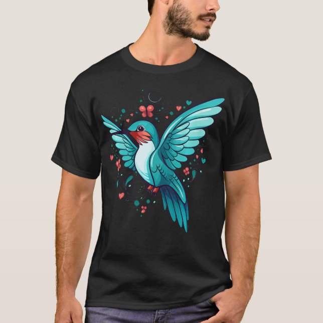 Camiseta Colibrí Adorable Con Flores I (Anverso)