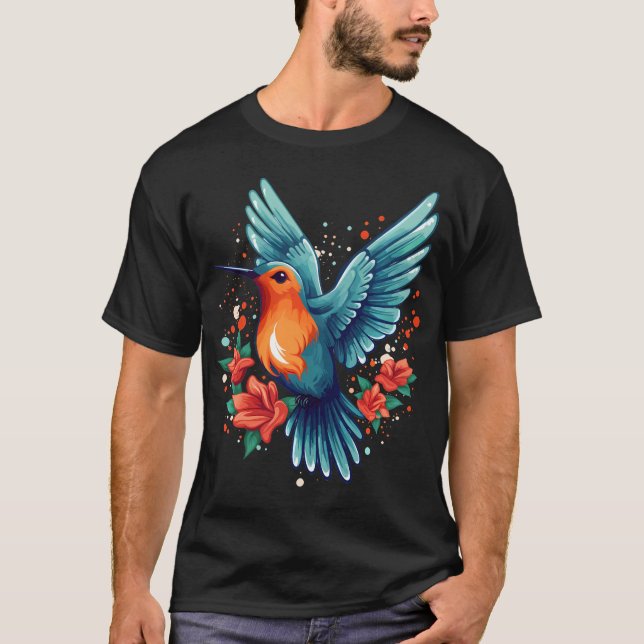 Camiseta Colibrí Adorable Con Flores I (Anverso)