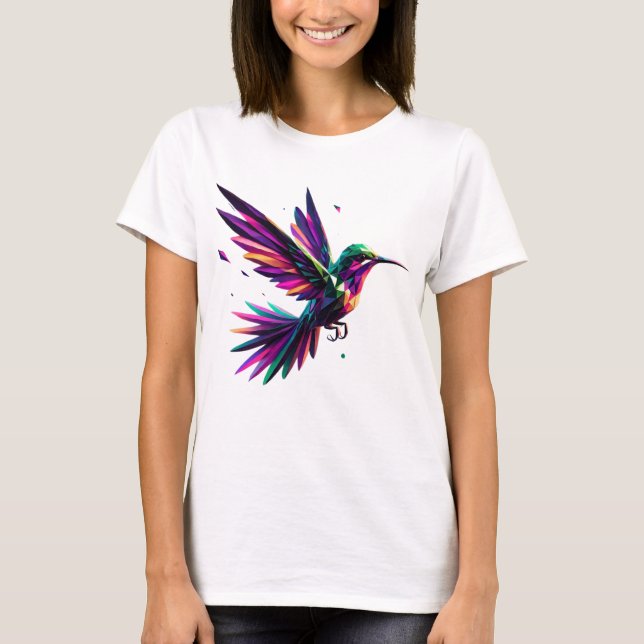 Camiseta Colibrí Arcoíris Geométrico – Arte Moderno Vibrant (Anverso)