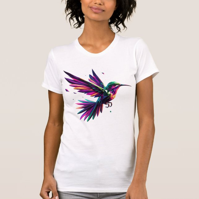 Camiseta Colibrí Arcoíris Geométrico – Arte Moderno Vibrant (Anverso)
