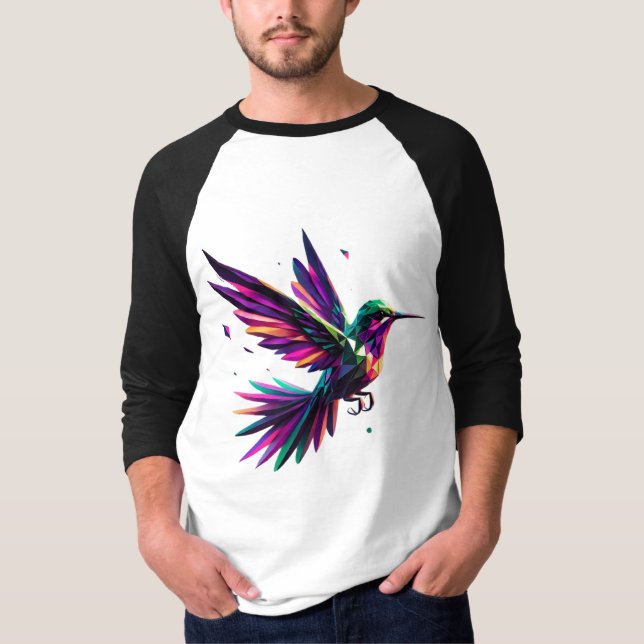 Camiseta Colibrí Arcoíris Geométrico – Arte Moderno Vibrant (Anverso)