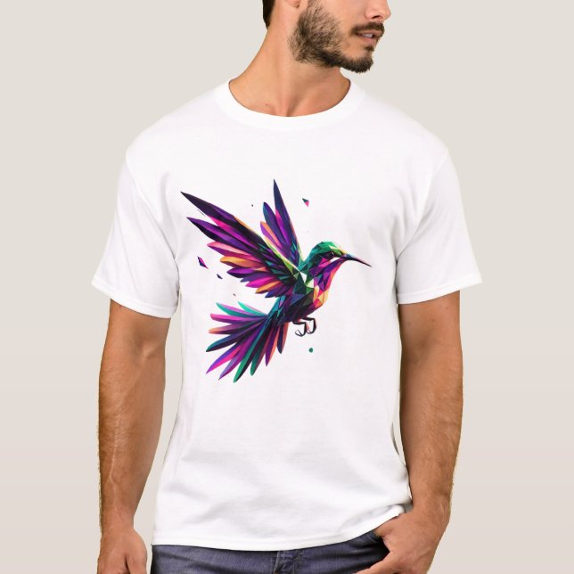 Camiseta Colibrí Arcoíris Geométrico – Arte Moderno Vibrant (Anverso)