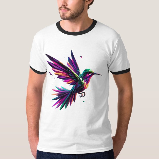 Camiseta Colibrí Arcoíris Geométrico – Arte Moderno Vibrant (Anverso)