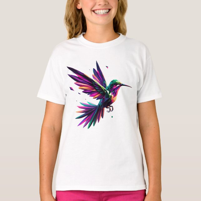 Camiseta Colibrí Arcoíris Geométrico – Arte Moderno Vibrant (Anverso)